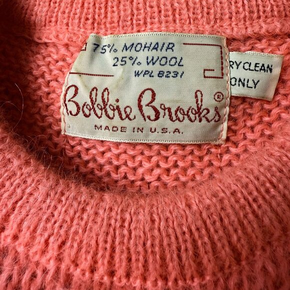 Vtg 60s Bobbie Brooks Mohair Wool Fair Isle Knit Sweater Sz Small Green Coral - Picture 3 of 10
